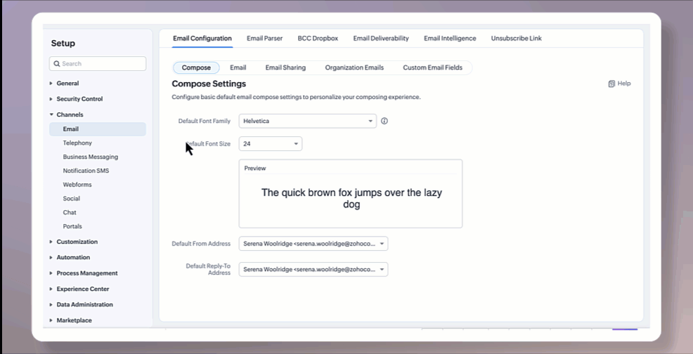 Opciones de formato en emails de Zoho CRM
